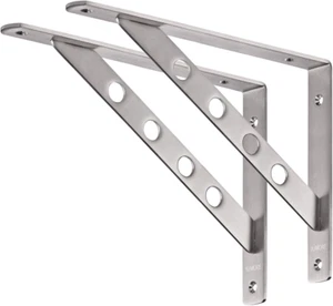 Shelf Bracket 12", Stainless Steel Heavy Duty L Shaped Brackets Wall Mounted Flo - Picture 1 of 12