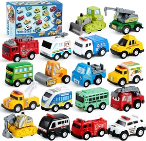 18 Piece Pull Back City Cars and Trucks Toy Vehicles Set Model Car, Friction Pow - Picture 1 of 11
