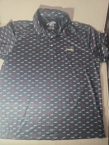 Saratoga Chrome Polo Shirt Men XL Horse Racing Blue AOP Lightweight S/S - Picture 1 of 10
