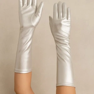 2 Pairs Elegant Silver Long Gloves - Adult - Unisex - Costume - Holiday - Party - Picture 1 of 3
