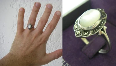 TAILLE 55  bague sertie nacre et marcassites en Argent MASSIF 925 / 3gr N°672 - Photo 1/4