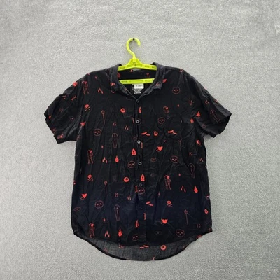 Hot Topic Men Button Up Shirt XL Black Graphic Print Horror Icons Short - Image 1 of 4