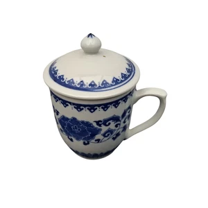 Deckeltasse chinesischer Stil blau-weiß glasiert 13,5 cm hoch florales Design - Bild 1 von 17