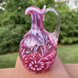 Vintage FENTON Cranberry Opalescent Daisy & Fern Cruet - Picture 1 of 7