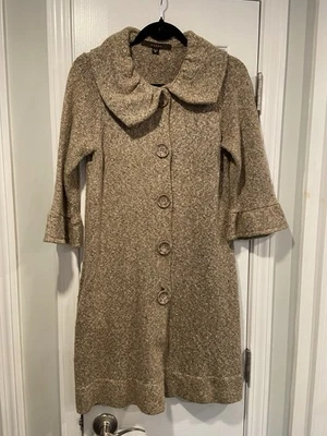 Fever Size M Brown Cardigan Sweater Coat Jacket Peter Pan Collar Big Buttons - Image 1 of 4