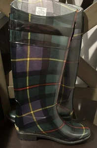 Lauren Ralph Lauren Rossalyn II Green Plaid Rubber Rain Boots Size 5 Knee High - Picture 1 of 9