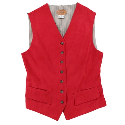 Chaleco chaleco de gamuza de cuero rojo oso dorado vintage para hombre pequeño, abotonado, EE. UU. Foto 1 de 4