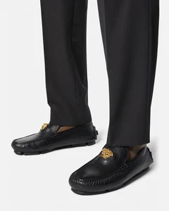 Versace La Medusa Driver Loafers Men's 45/12US Black/Gold Medusa Plaque Slip On - Picture 1 of 22