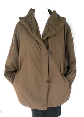 Oska brown gray puffy jacket cinch wrists + hood OS NWOT Very light for a puffer - Image 1 of 4