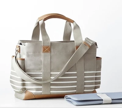 Pottery Barn Baby Classic Diaper Tote w/ Removable Changing Pad Gray w /Stripes - Image 1 of 4