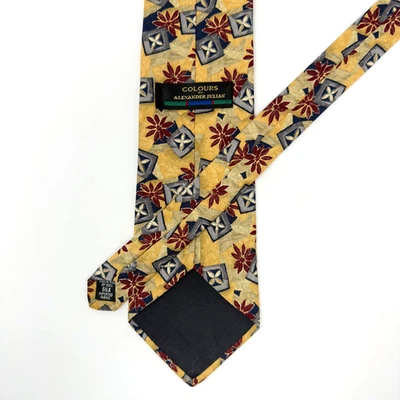 Alexander Julian Colours Floral Geometric 100% Silk Necktie 55.5x4 Vintage - Image 1 of 4