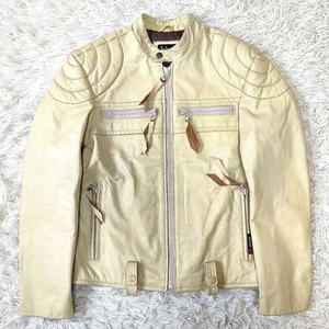 SCHOTT Single Rider Leather Jacket Motorcycle Wear Beige/Yellow Motorcycle Wear - Picture 1 of 12