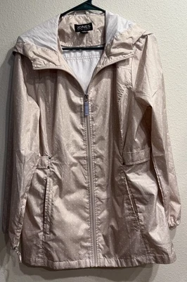 Abrigo de lluvia Jones New York talla L lunares cremallera frontal/bolsillo cierres muñeca cuello  Foto 1 de 4