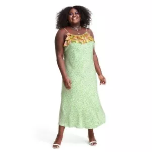 Neu mit Etikett Rixo for Target Maxikleid 4X grün Tiermotiv Rüschenausschnitt Landhauskern - Bild 1 von 8