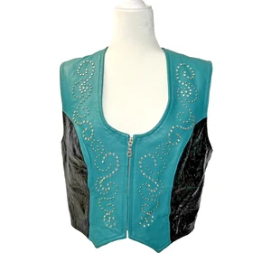 Kippys Turquoise Leather Swarovski Crystal Western Vest Large ? See measurements - Picture 1 of 12