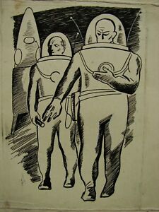 Ukrainian Soviet ink drawing space Star Wars Art spaceman Grandsons of Mars