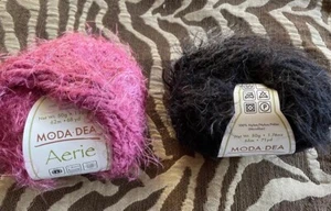 2 Skeins Moda Dea Aerie Yarn #9788 Rose Pink & 9012 Black -Bulky 142yd Italy - Picture 1 of 4