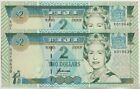 Fiji P86. 2 Dollars 1996. Unc. Pair 2 Notes Series X with Consecutive Numbers