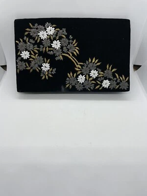 Vintage Black Beaded Torii Tokyo Evening Bag Purse 1940s Velvet Seed Beads - Image 1 of 4