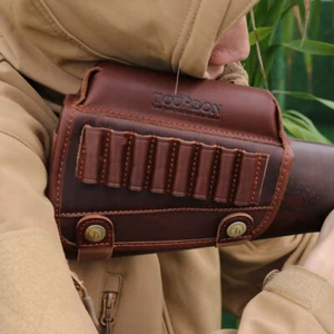 Tourbon Leather Rifle Ammo Holder Gunstock Cover Cheek Riser Rest-Clearance Sale - Picture 1 of 24