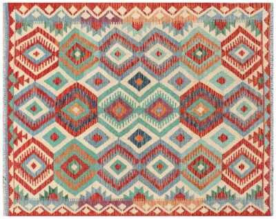 Afghan Maimana Kelim Teppich 150x200 Handgewebt Bunt Geometrisch Handarbeit 12 - Bild 1 von 4