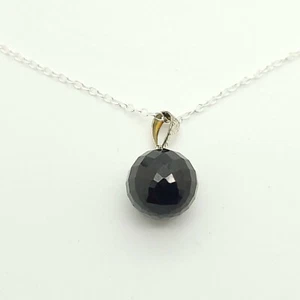 New 925 Sterling Silver Black Spinel Disco Ball 18" Inch Pendant Necklace - Picture 1 of 8