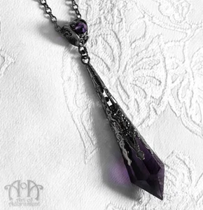 Gothic Gunmetal Black PURPLE CRYSTAL PENDANT Necklace Glass Victorian Filigree - Picture 1 of 3