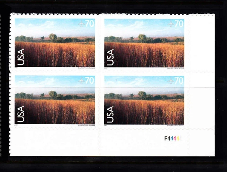 USA PLATE BLOCK OF 4 - SC# C136 NINE MILE PRAIRIE 70c. PB4 - PL# P44444 LR - Image 1 of 1