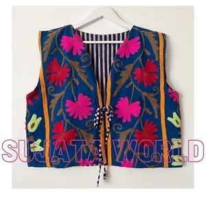 SUZANI ARTISAN MADE 100% COTTON WAISTCOAT GILET EMBROIDERY FESTIVAL M L XL - Picture 1 of 13