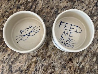 Kovack Pottery блюда для кошачьего корма миски лицо и кормить меня 1997 подписанный набор из 2 б/у в отличном состоянии - Изображение 1 из 4
