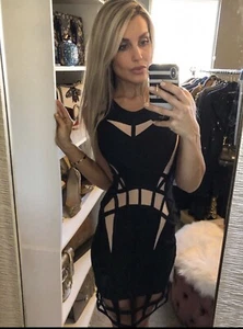 Herve Leger Sekai schwarz cremefarben Ausschnitt Bandage Cocktailkleid Neu ohne Etikett Gr. XS - Bild 1 von 7