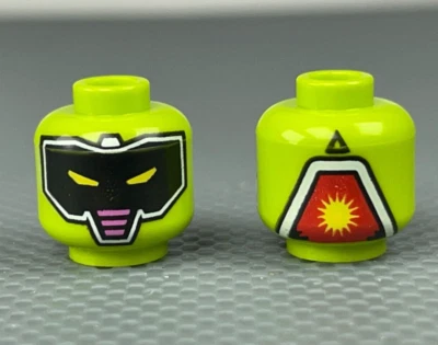 LEGO Minifigure Head Lime Green Black Mask Yellow Eyes Red Robot Alien Warrior - Image 1 of 4