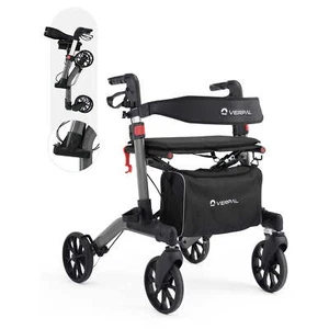 350LB Rollator Walker Aluminum Big 4 Wheel W/ Double Foldable Lightweight Walker - Picture 1 of 15