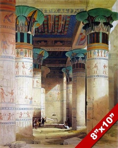 ANCIENT TEMPLE OF ISIS INTERIOR PILLARS EGYPT PAINTING ART REAL CANVAS PRINT - Picture 1 of 5