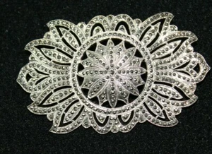  Vintage Deco Sterling Marcasite Large Brooch  2 1/2" Across S468 - Bild 1 von 4