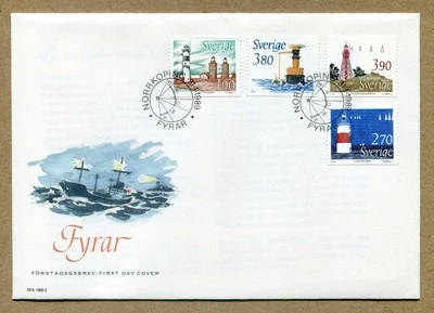 SWEDEN. First Day Cover Lighthouses, Norrkoping Fyrar, JAN 31, 1989 FDC - Image 1 of 2