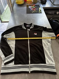 retro fila settanta track top Jacket Black White Small 80s Casuals Vintage Borg - Picture 1 of 4