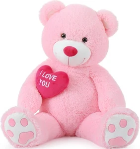 Großer Teddybär mit I Love You rotem Herz, 36" kuschelig 36 cm, rosa schneller Versand - Bild 1 von 8