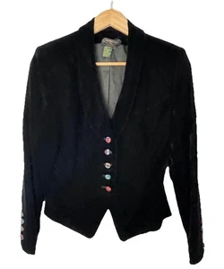 Charter Club Black Velvet Classic Holiday Blazer Covered Buttons Steampunk 4-6 - Picture 1 of 15