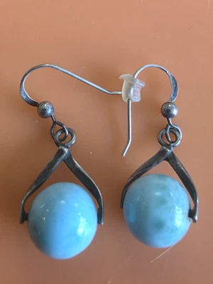 Silpada Sterling Silver Turquois Ball Earrings, Artisan Hammered Openwork Design - Image 1 of 3