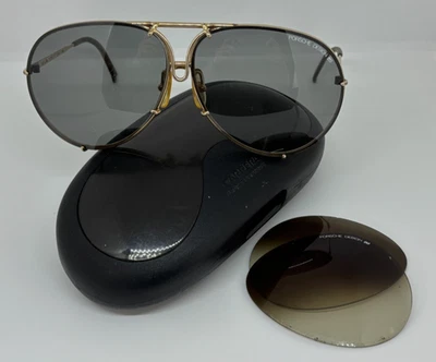 Vtg Carrera PORSCHE DESIGN Aviator SUNGLASSES Gold 5623 40 w/Case & Extra Lenses - Image 1 of 4