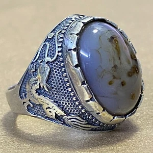 Yemeni Picture Agate Men's Ring 925 Sterling Silver Natural Gemstone عقيق مصور - Picture 1 of 8