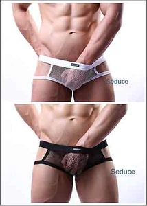 High-Quality Men Lingerie Mesh Fishnet Underwear Thongs Brief Shorts Black/White - Picture 1 of 10