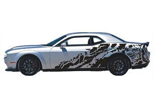 2 PCS Graphic Nightmare Skull Car Sticker For Dodge Challenger Side Door Decals - Imagen 1 de 4