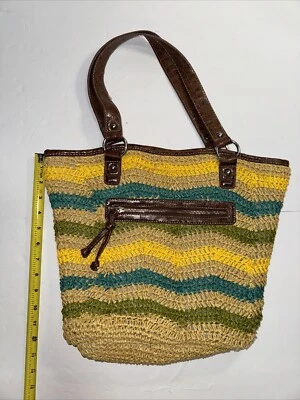 Bolsa de ombro Merona multicolorida tecido listras balde bolsa magnética NOVA - Imagem 1 de 4