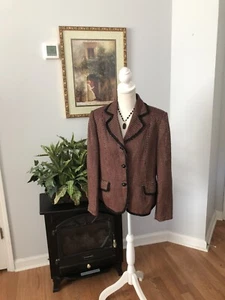 Perry Ellis Tweed Blazer Size 8 Red Black Lontg Sleeve Single Breasted Tweed - Picture 1 of 10