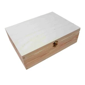 Wooden Box for Paper A4 Size, 10 cm High, Unpainted/ Decoupage, Lockable Latch - Picture 1 of 5
