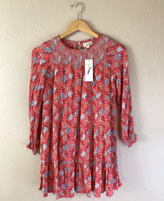 Nuevo con etiquetas Vestido Peek Girls 12 Rojo Coral Calado Manga Larga Floral Volantes Foto 1 de 4