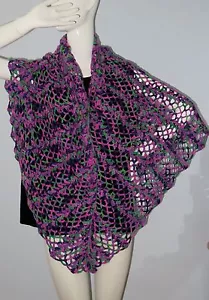 New Handmade Crochet Purple Green Pink Soft Acrylic Rectangle Shawl Wrap Scarf - Picture 1 of 7
