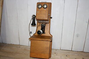 Kellogg Twin Box Antique Wall Telephone - Early 1900s - Wide Long Distance Shelf